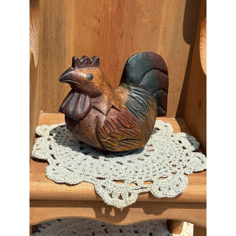 Vintage Hand Carved Wooden Chicken Rooster Rustic Farmhouse Decor Cottagecore